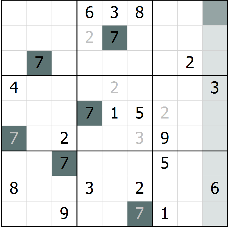 Position des candidats pour la solution de la Gr 5 page 8 du magazine de sudoku Virtuose n° 115