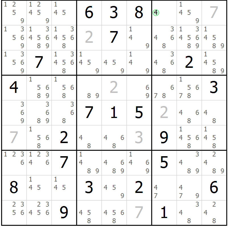 Position des candidats pour la solution de la Gr 5 page 8 du magazine de sudoku Virtuose n° 115