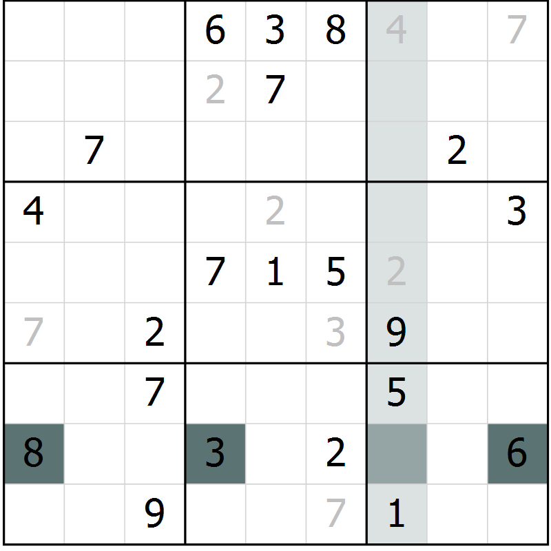 Position des candidats pour la solution de la Gr 5 page 8 du magazine de sudoku Virtuose n° 115