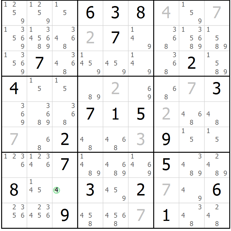 Position des candidats pour la solution de la Gr 5 page 8 du magazine de sudoku Virtuose n° 115