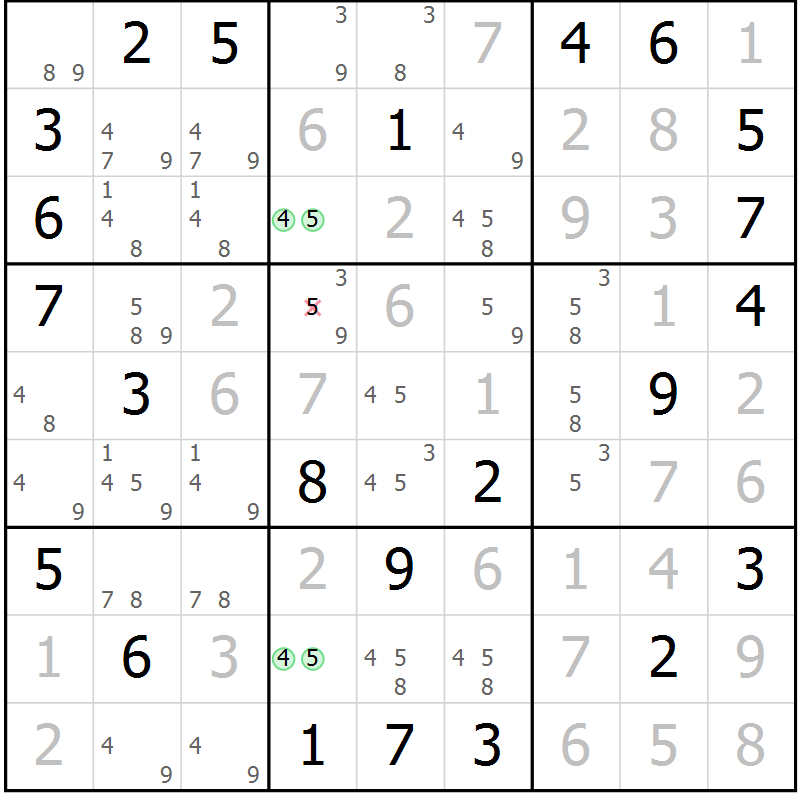 Position des candidats pour la solution de la Gr 50 page 53 du magazine de sudoku Virtuose n° 115