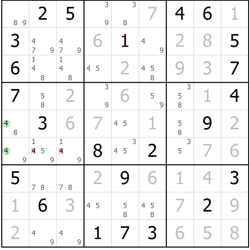 Position des candidats pour la solution de la Gr 50 page 53 du magazine de sudoku Virtuose n° 115