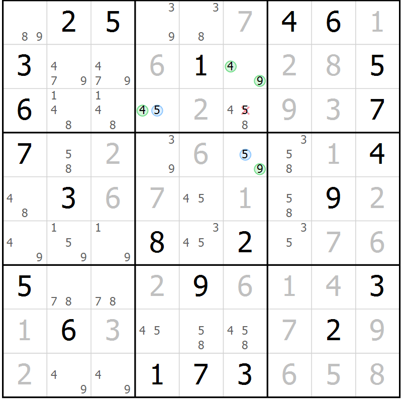 Position des candidats pour la solution de la Gr 50 page 53 du magazine de sudoku Virtuose n° 115