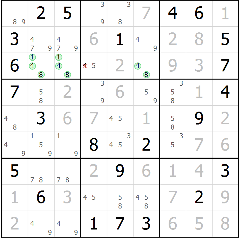 Position des candidats pour la solution de la Gr 50 page 53 du magazine de sudoku Virtuose n° 115