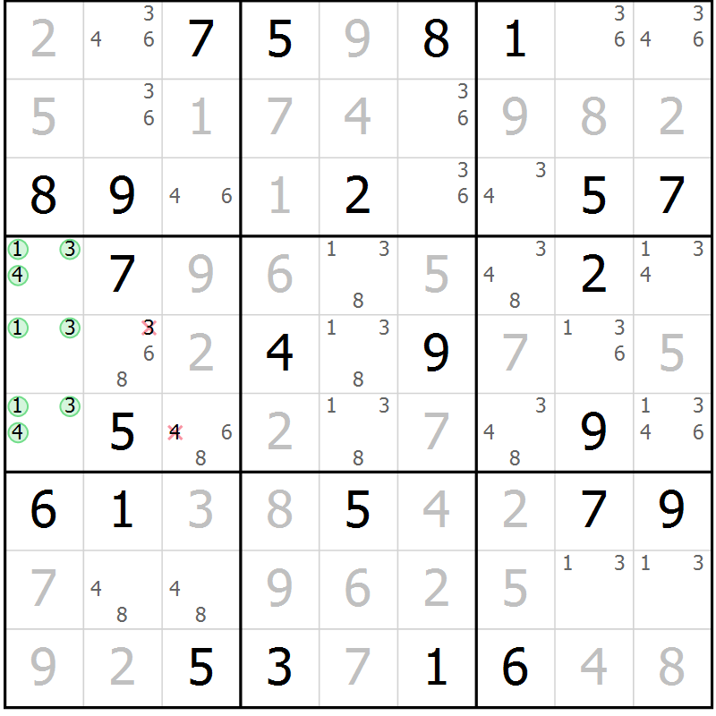 Position des candidats pour la solution de la Gr 51 page 54 du magazine de sudoku Virtuose n° 115