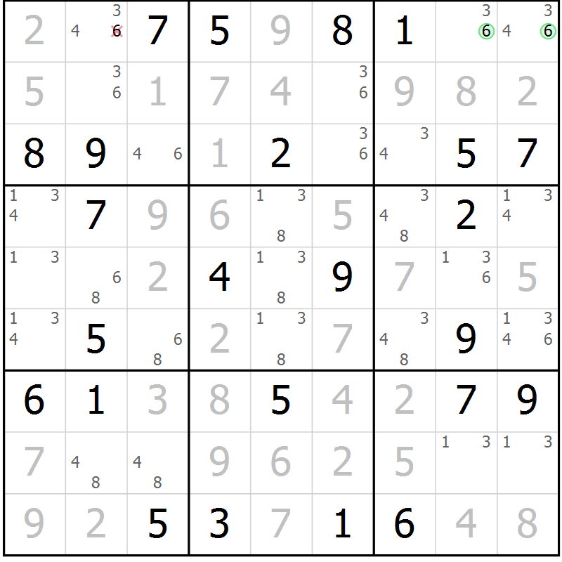 Position des candidats pour la solution de la Gr 51 page 54 du magazine de sudoku Virtuose n° 115