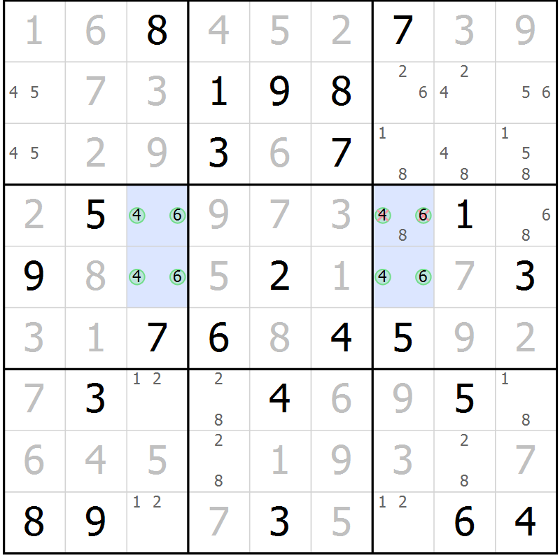 Position des candidats pour la solution de la Gr 52 page 55 du magazine de sudoku Virtuose n° 115