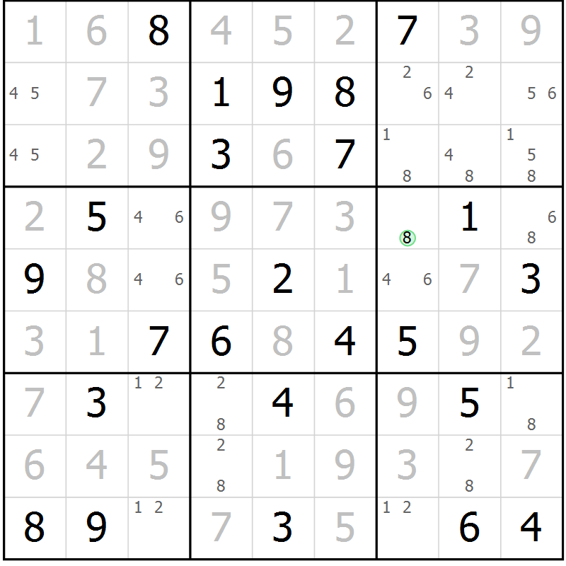 Position des candidats pour la solution de la Gr 52 page 55 du magazine de sudoku Virtuose n° 115