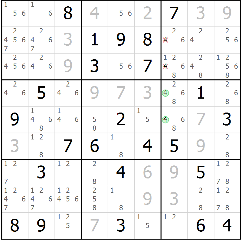 Position des candidats pour la solution de la Gr 52 page 55 du magazine de sudoku Virtuose n° 115