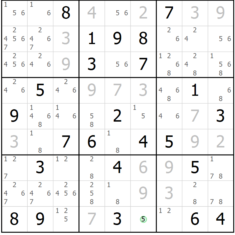 Position des candidats pour la solution de la Gr 52 page 55 du magazine de sudoku Virtuose n° 115