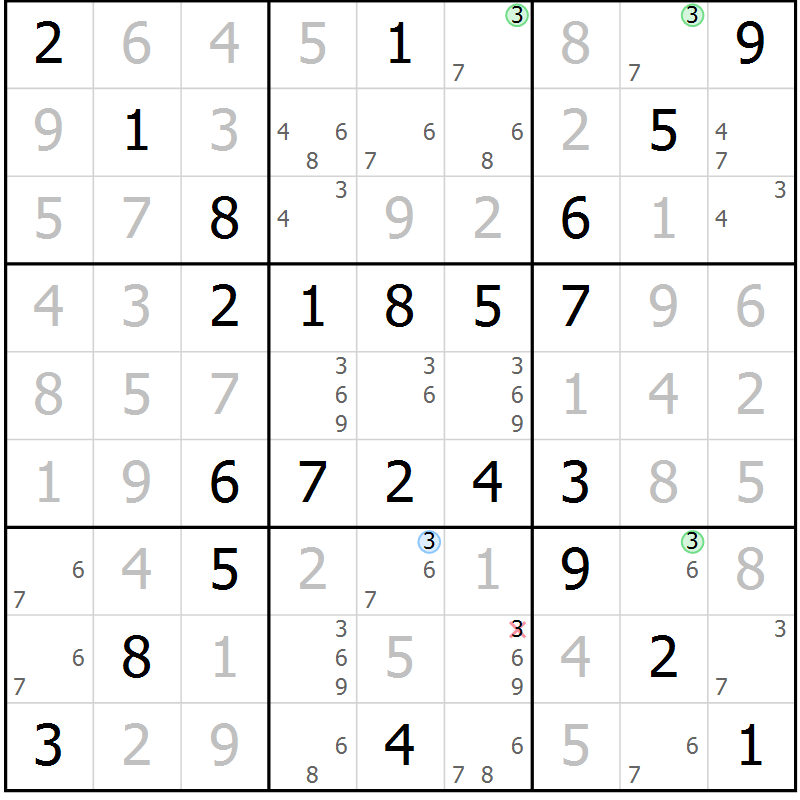 Position des candidats pour la solution de la Gr 53 page 56 du magazine de sudoku Virtuose n° 115