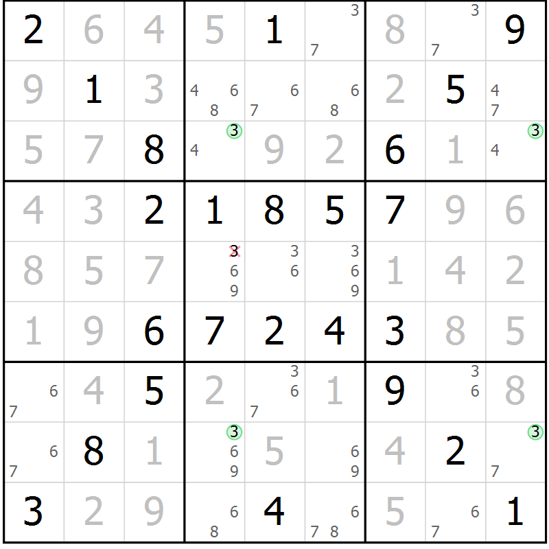 Position des candidats pour la solution de la Gr 53 page 56 du magazine de sudoku Virtuose n° 115