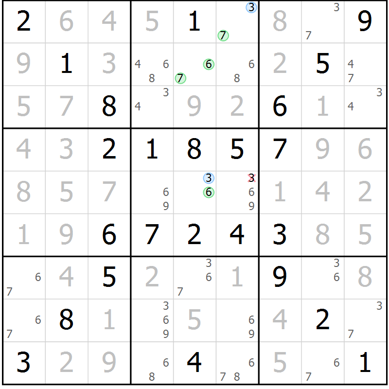 Position des candidats pour la solution de la Gr 53 page 56 du magazine de sudoku Virtuose n° 115