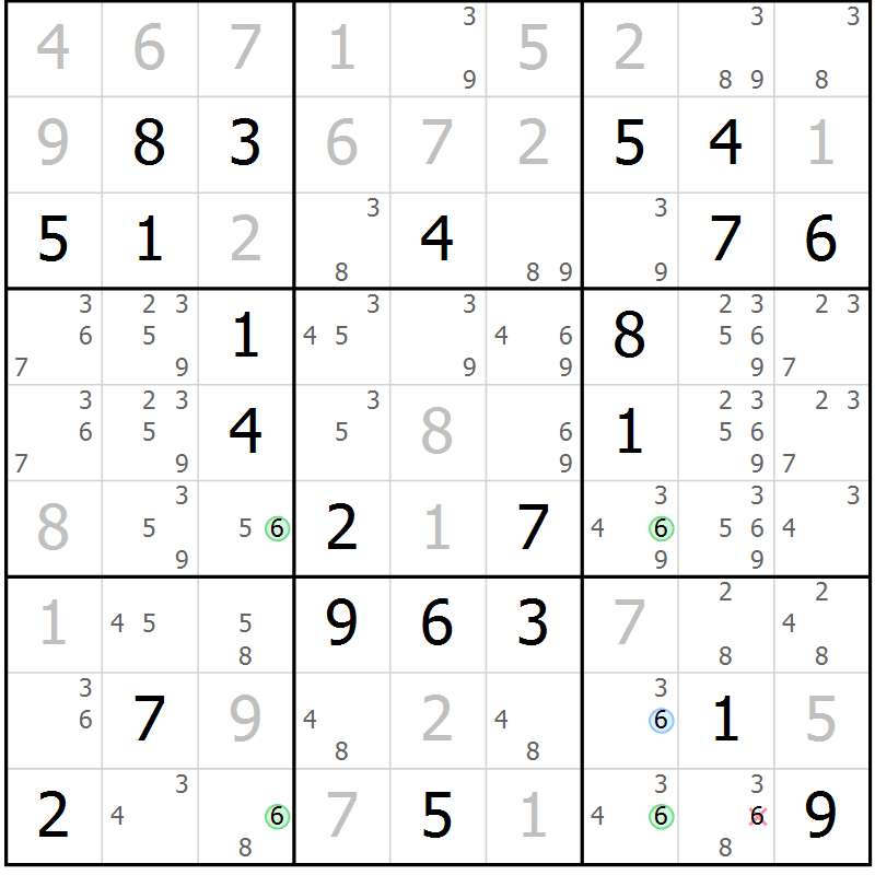 Position des candidats pour la solution de la Gr 54 page 57 du magazine de sudoku Virtuose n° 115