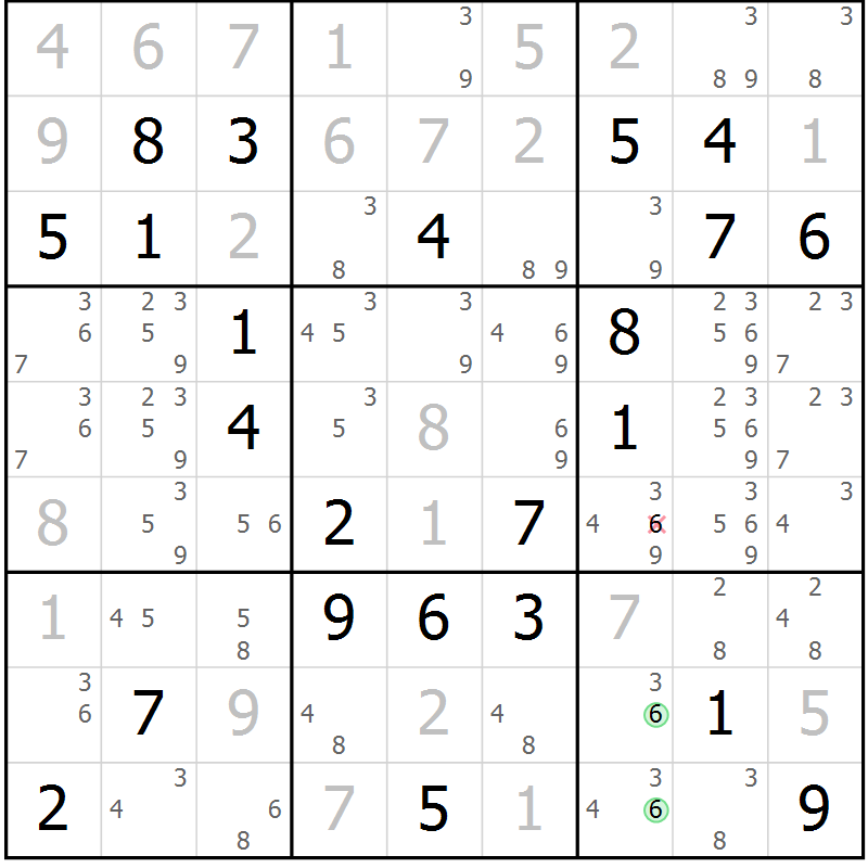 Position des candidats pour la solution de la Gr 54 page 57 du magazine de sudoku Virtuose n° 115