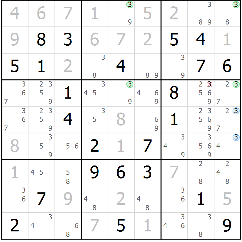 Position des candidats pour la solution de la Gr 54 page 57 du magazine de sudoku Virtuose n° 115