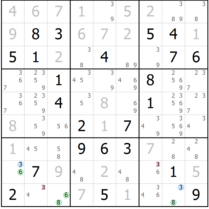 Position des candidats pour la solution de la Gr 54 page 57 du magazine de sudoku Virtuose n° 115