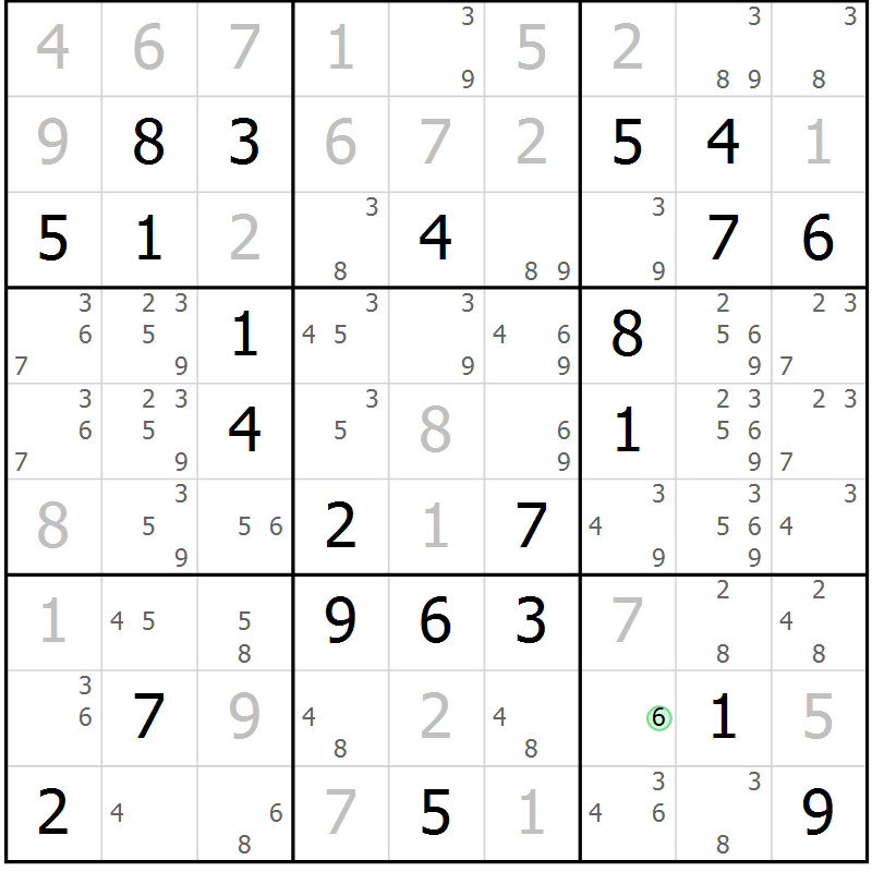 Position des candidats pour la solution de la Gr 54 page 57 du magazine de sudoku Virtuose n° 115