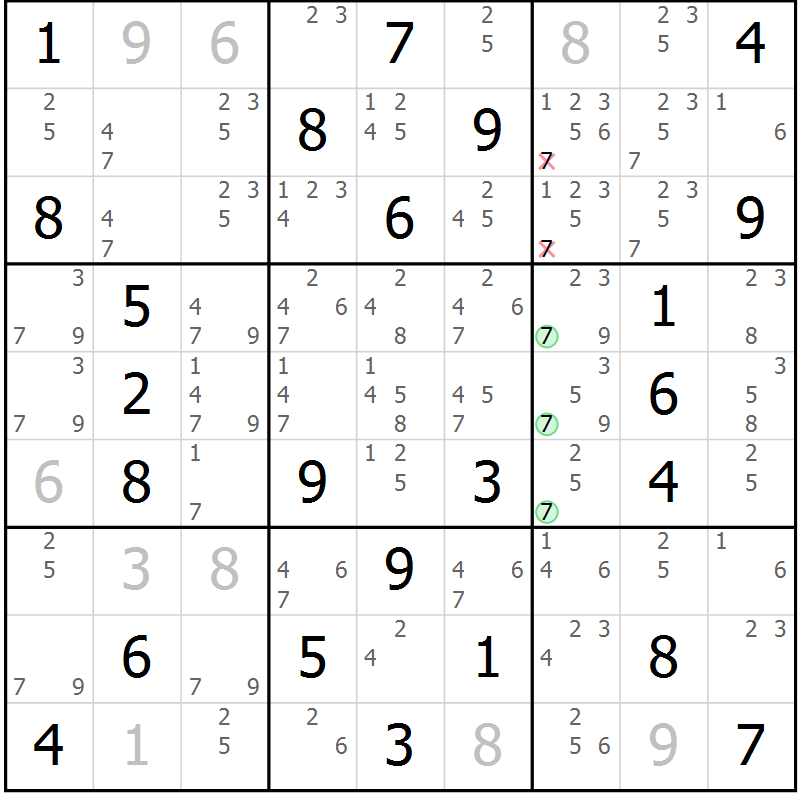 Position des candidats pour la solution de la Gr 55 page 58 du magazine de sudoku Virtuose n° 115