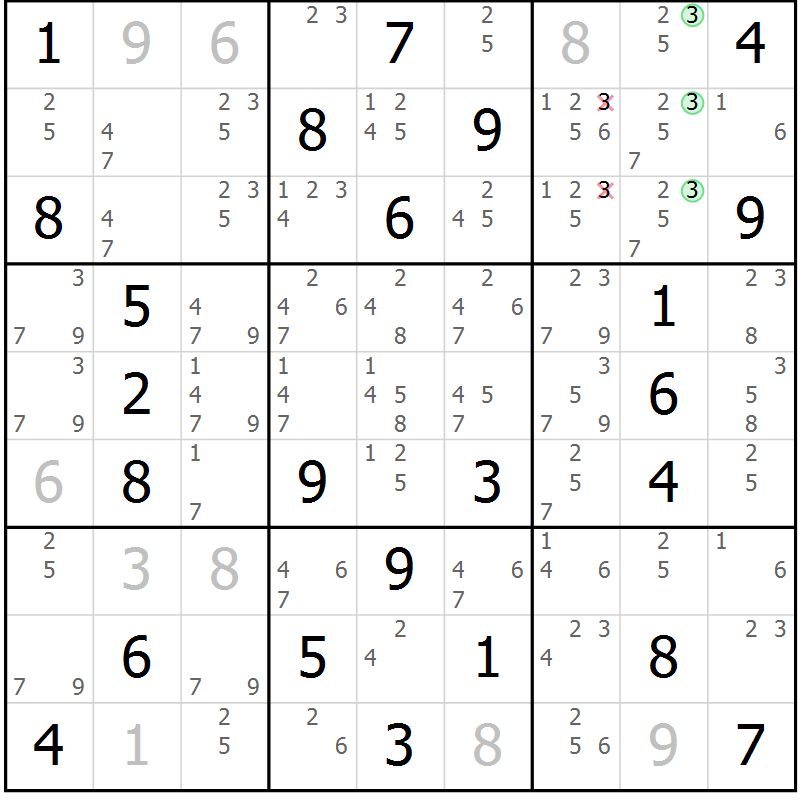 Position des candidats pour la solution de la Gr 55 page 58 du magazine de sudoku Virtuose n° 115