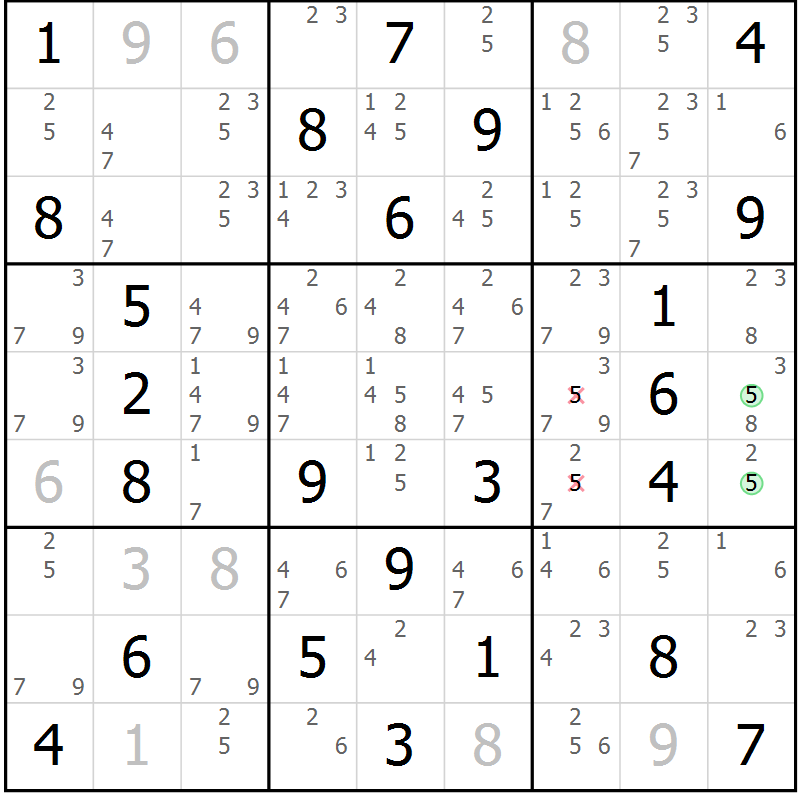 Position des candidats pour la solution de la Gr 55 page 58 du magazine de sudoku Virtuose n° 115