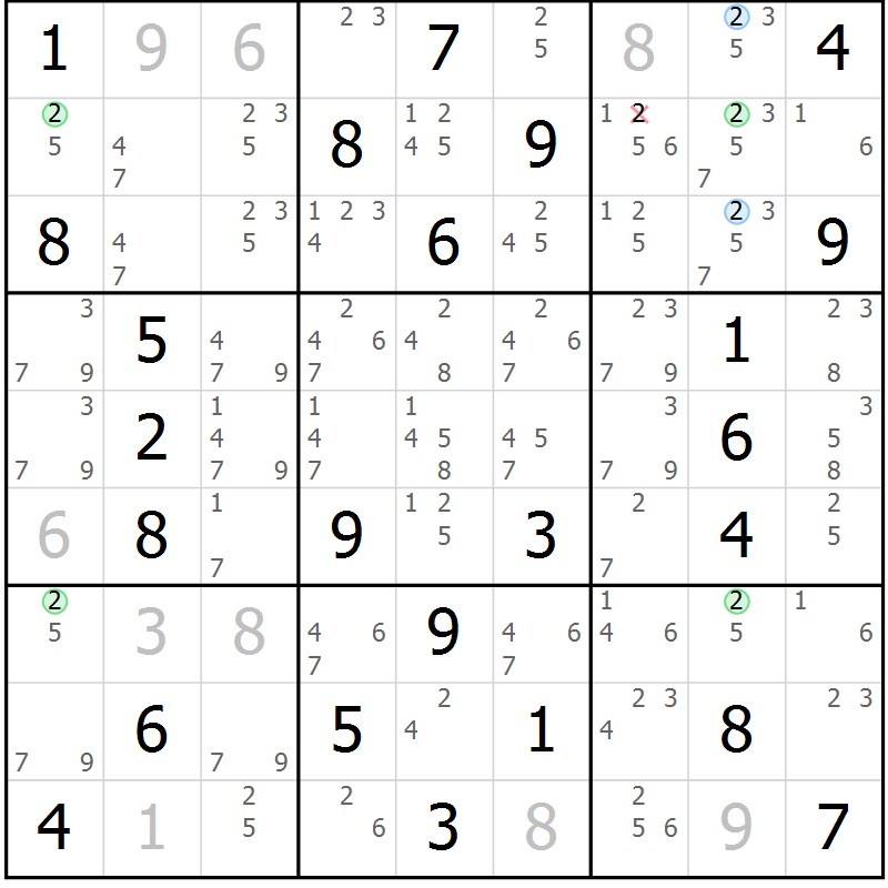 Position des candidats pour la solution de la Gr 55 page 58 du magazine de sudoku Virtuose n° 115