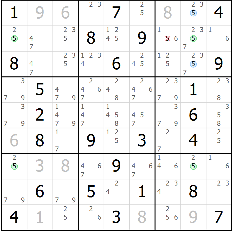 Position des candidats pour la solution de la Gr 55 page 58 du magazine de sudoku Virtuose n° 115