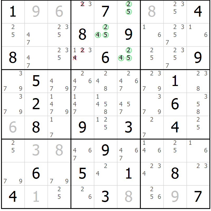 Position des candidats pour la solution de la Gr 55 page 58 du magazine de sudoku Virtuose n° 115