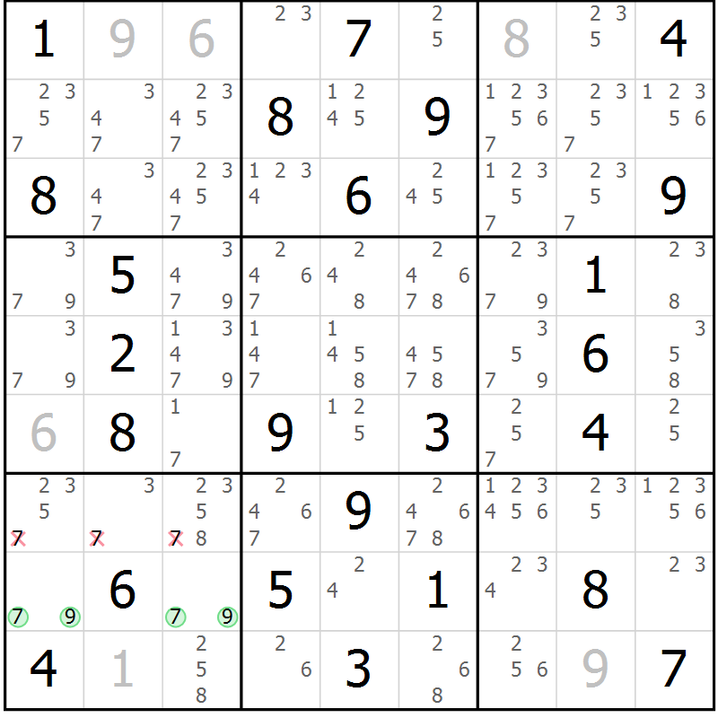 Position des candidats pour la solution de la Gr 55 page 58 du magazine de sudoku Virtuose n° 115
