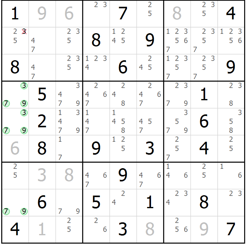 Position des candidats pour la solution de la Gr 55 page 58 du magazine de sudoku Virtuose n° 115