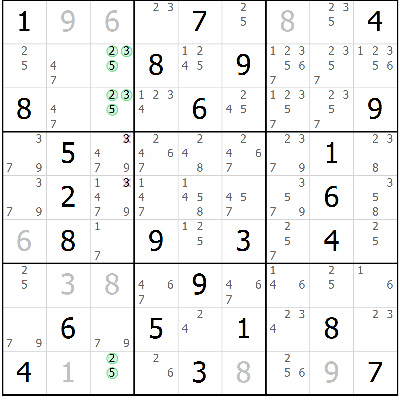 Position des candidats pour la solution de la Gr 55 page 58 du magazine de sudoku Virtuose n° 115