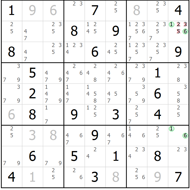 Position des candidats pour la solution de la Gr 55 page 58 du magazine de sudoku Virtuose n° 115