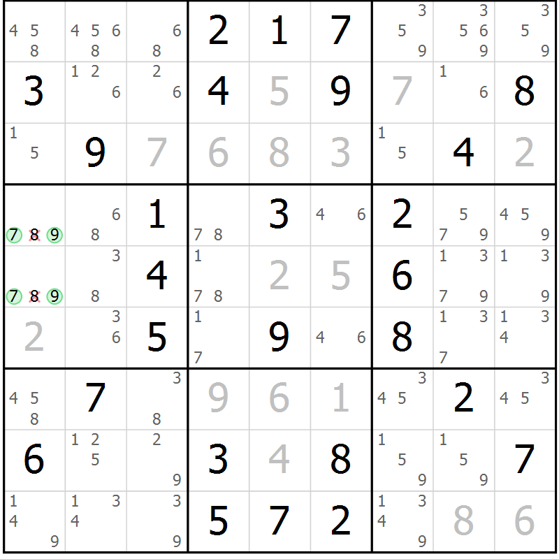 Position des candidats pour la solution de la Gr 56 page 59 du magazine de sudoku Virtuose n° 115