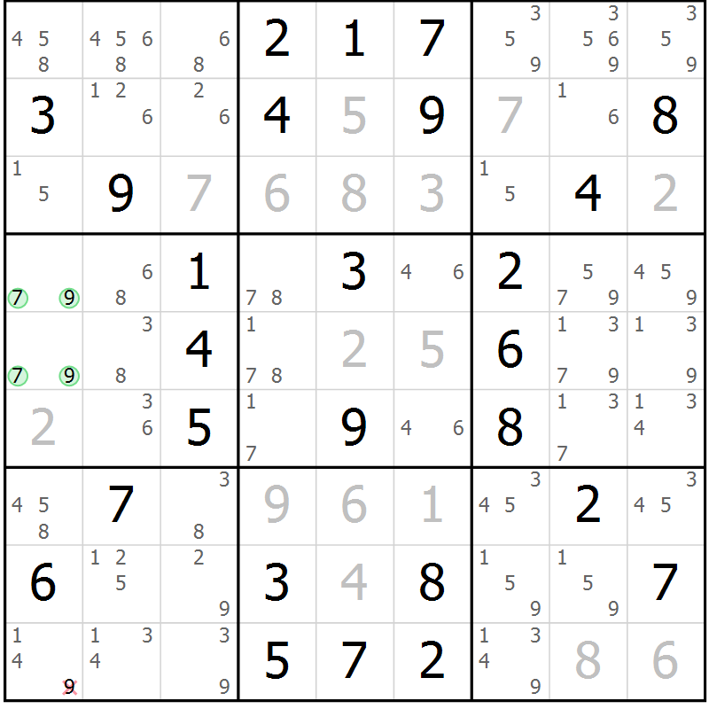 Position des candidats pour la solution de la Gr 56 page 59 du magazine de sudoku Virtuose n° 115