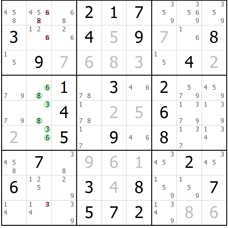 Position des candidats pour la solution de la Gr 56 page 59 du magazine de sudoku Virtuose n° 115
