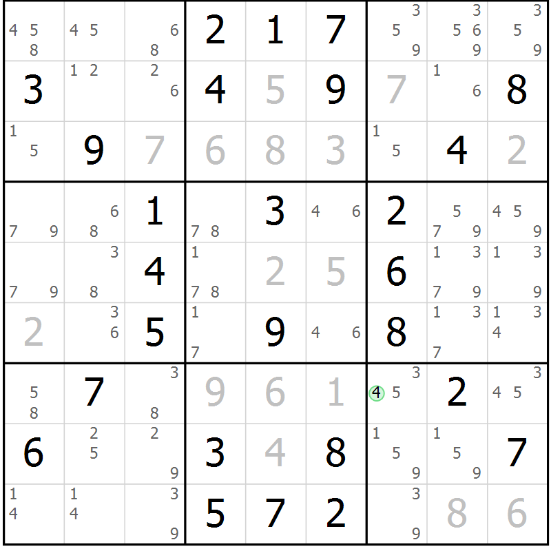 Position des candidats pour la solution de la Gr 56 page 59 du magazine de sudoku Virtuose n° 115