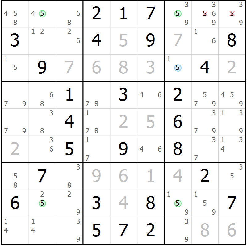 Position des candidats pour la solution de la Gr 56 page 59 du magazine de sudoku Virtuose n° 115