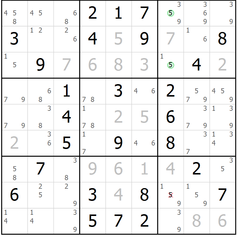 Position des candidats pour la solution de la Gr 56 page 59 du magazine de sudoku Virtuose n° 115