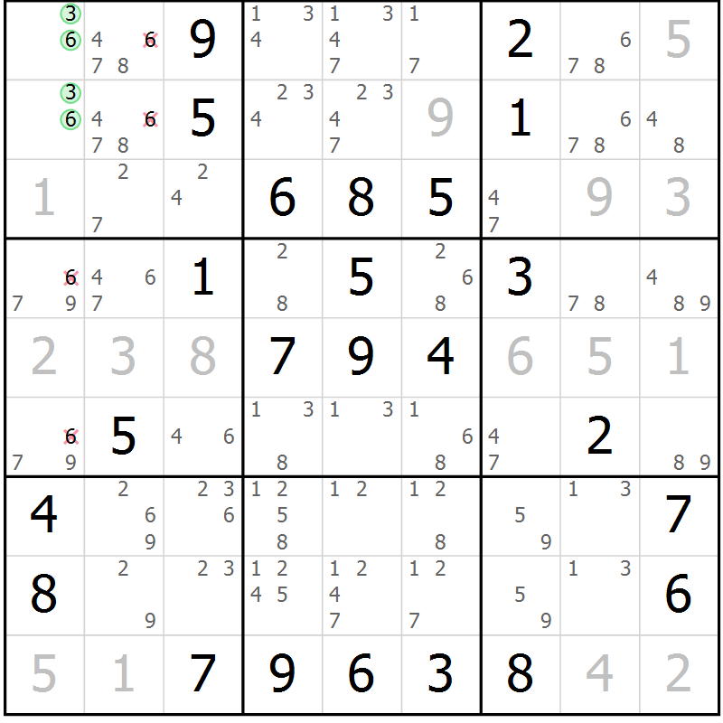 Position des candidats pour la solution de la Gr 57 page 60 du magazine de sudoku Virtuose n° 115