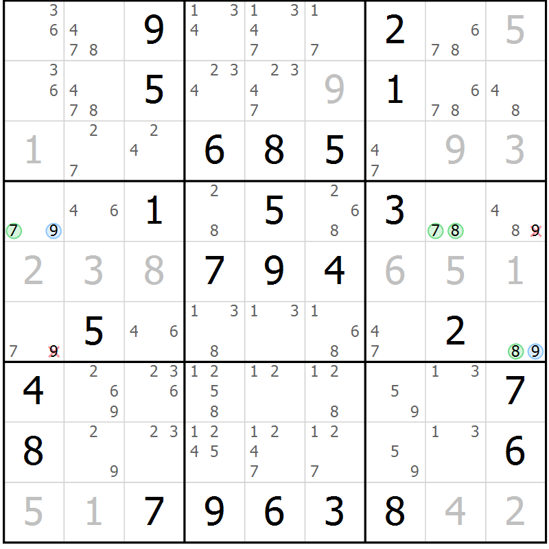 Position des candidats pour la solution de la Gr 57 page 60 du magazine de sudoku Virtuose n° 115