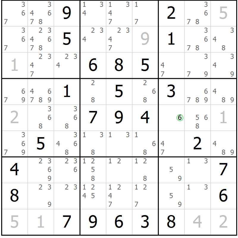 Position des candidats pour la solution de la Gr 57 page 60 du magazine de sudoku Virtuose n° 115