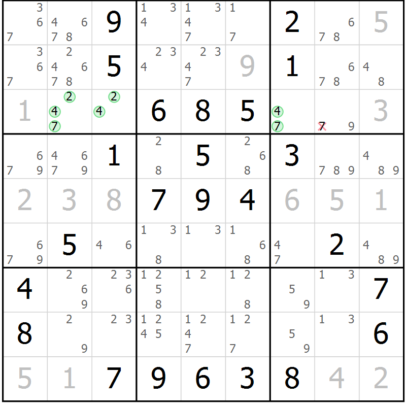 Position des candidats pour la solution de la Gr 57 page 60 du magazine de sudoku Virtuose n° 115