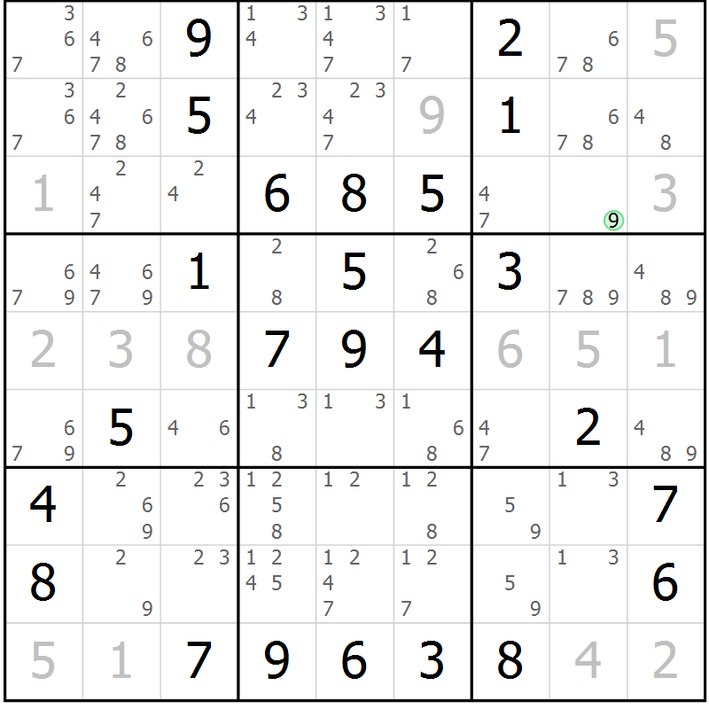 Position des candidats pour la solution de la Gr 57 page 60 du magazine de sudoku Virtuose n° 115