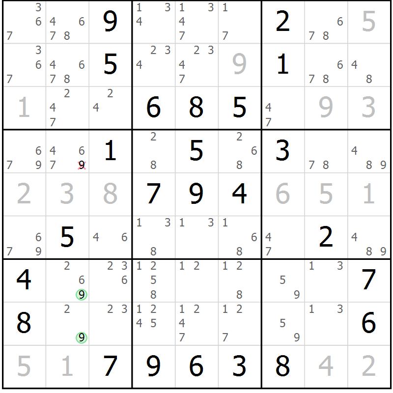 Position des candidats pour la solution de la Gr 57 page 60 du magazine de sudoku Virtuose n° 115