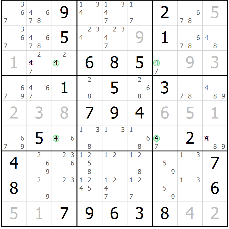 Position des candidats pour la solution de la Gr 57 page 60 du magazine de sudoku Virtuose n° 115