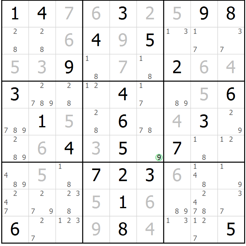 Position des candidats pour la solution de la Gr 58 page 61 du magazine de sudoku Virtuose n° 115