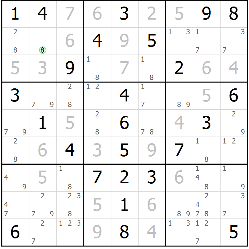 Position des candidats pour la solution de la Gr 58 page 61 du magazine de sudoku Virtuose n° 115