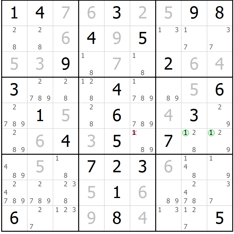 Position des candidats pour la solution de la Gr 58 page 61 du magazine de sudoku Virtuose n° 115