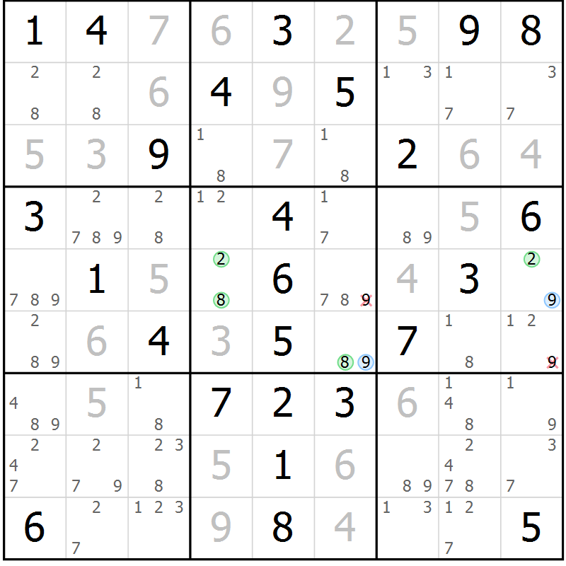 Position des candidats pour la solution de la Gr 58 page 61 du magazine de sudoku Virtuose n° 115