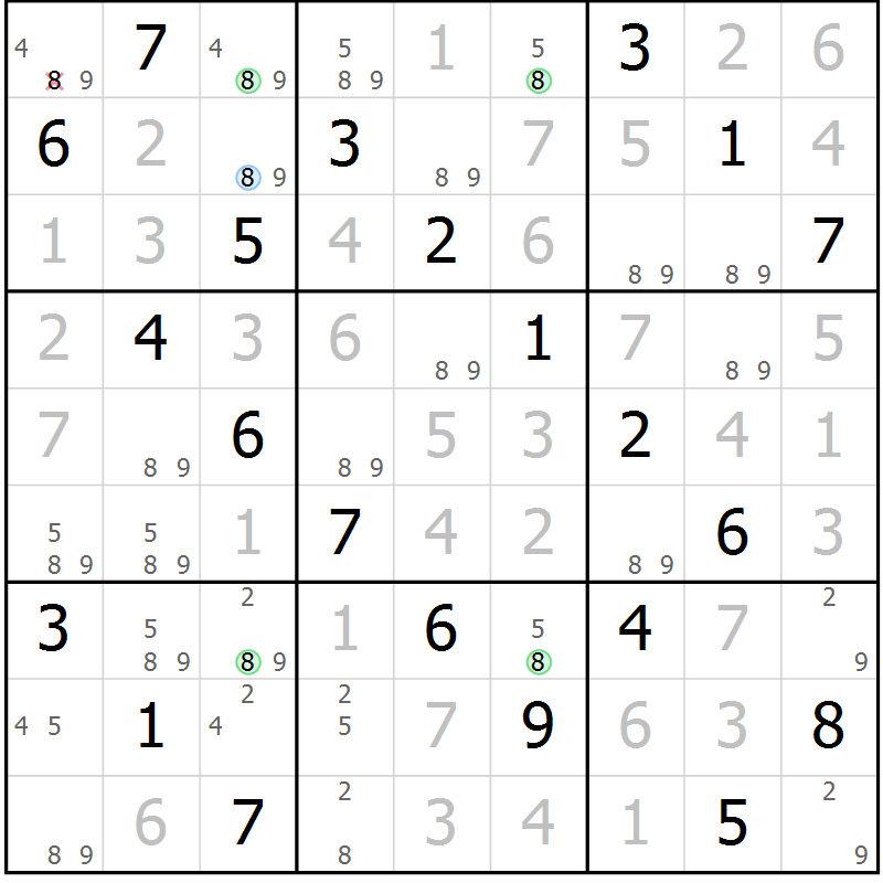 Position des candidats pour la solution de la Gr 59 page 62 du magazine de sudoku Virtuose n° 115